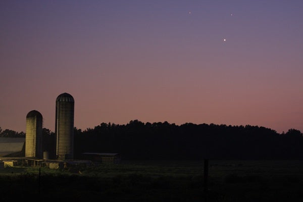 Venus, Mars, and Saturn shine during a close approach on Aug. 7, 2010. Credit: Kyle H. Wilkins.