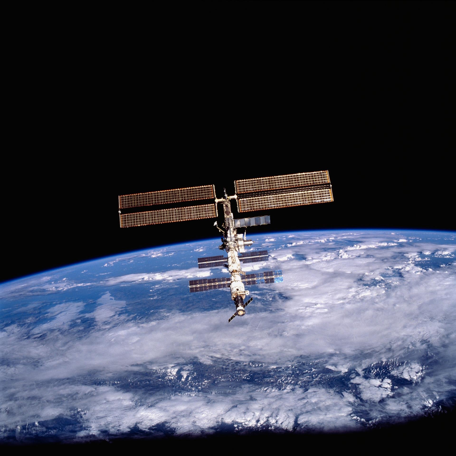 The International Space Station (ISS) in 2001, shown in orbit over Earth.