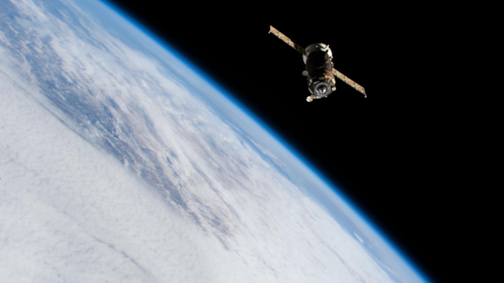 The Russian cargo resupply craft Progress 76 departs the International Space Station at the end of its mission in 2021.