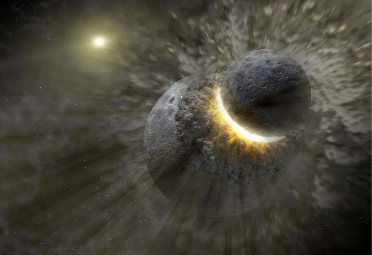 The leading theory for the formation of Earth’s Moon is that our satellite resulted from the debris flung off during a collision with a Mars-sized body named Theia early in the solar system’s lifetime. 