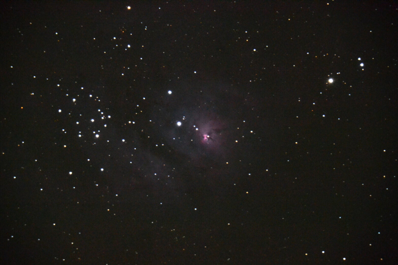 My first image of the Lagoon Nebula (M8) was effectively zoomed in so far that the object looked nothing like a lagoon. It was taken with a Nikon D3100 on my Celestron 8-inch SCT, with an exposure time of 30 seconds at ISO 3200.