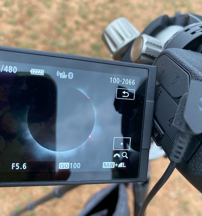 While glimpses of the corona were fleeting, photographers among the group were still able to capture the stunning prominences along the edge of the Sun. 