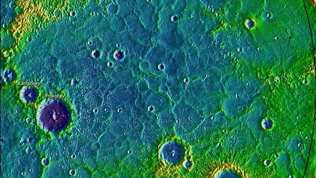 Kandinsky and Prokofiev craters on Mercury