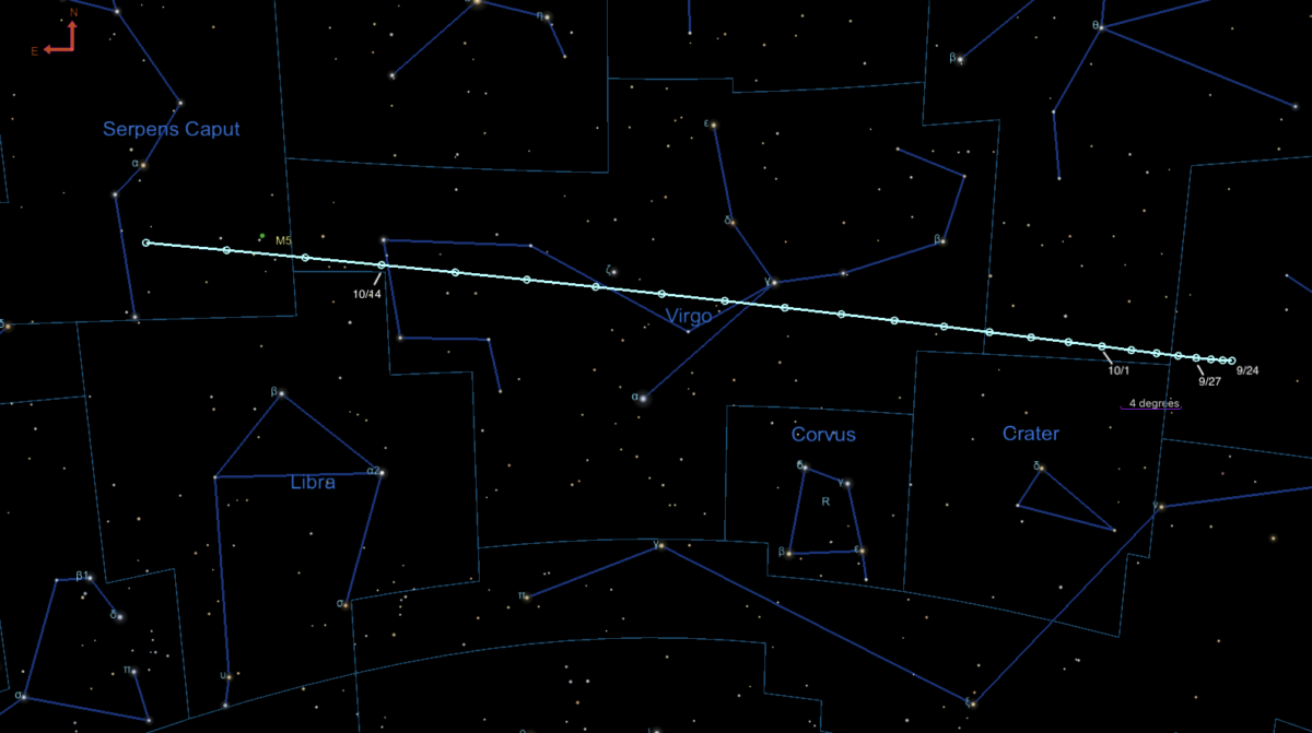 Chart from the C/2023 A3 comet finder in late September and early October