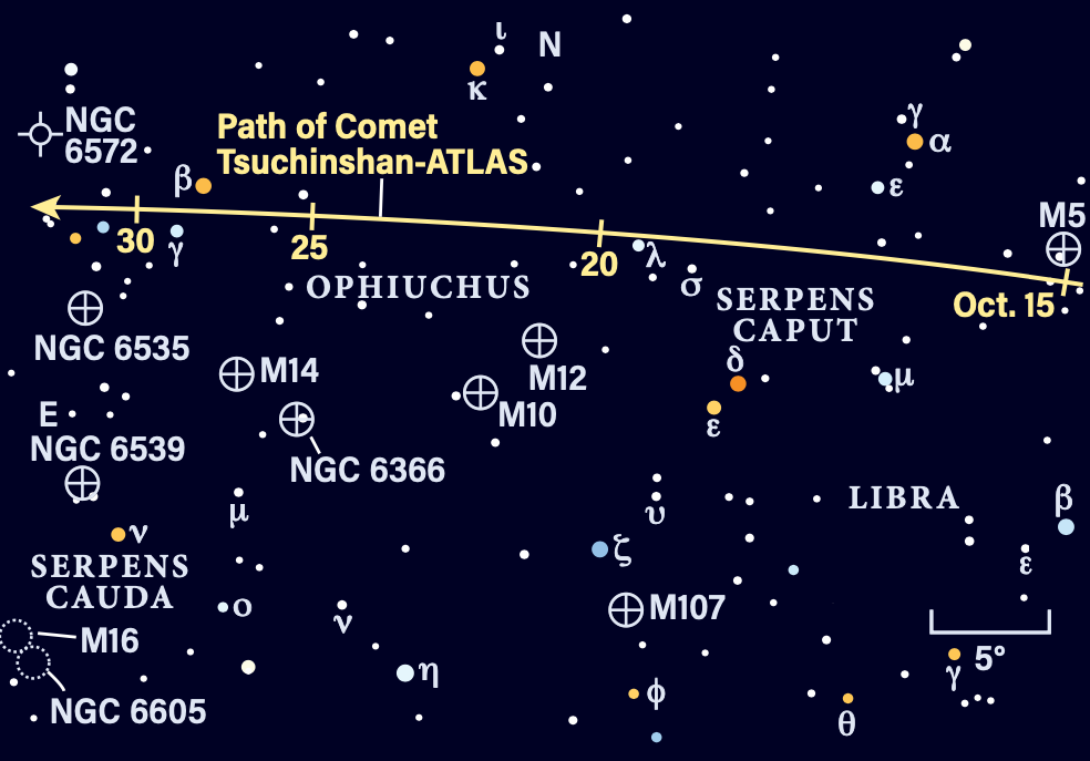 Percorso della cometa Tsuchenshan-ATLAS nell'ottobre 2024