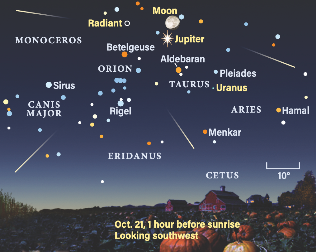 Orionids 2024 peak, October 21, 2024, 1 hour before sunrise, looking southwest