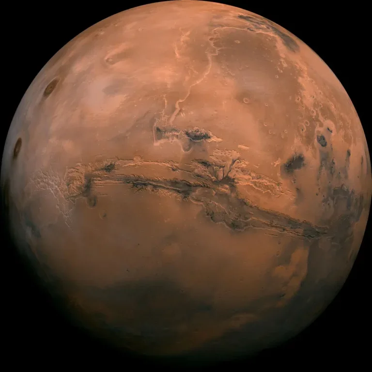 Mars globe showing Valles Marineris