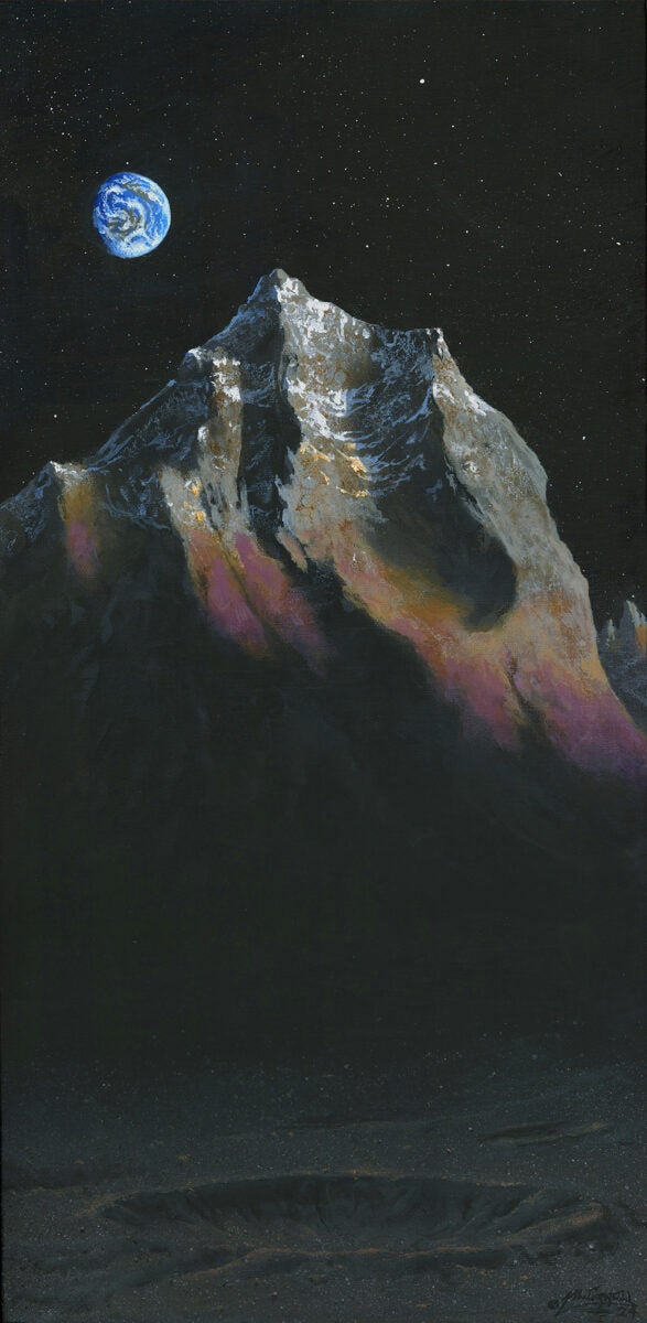 Painting showing frost-covered lunar mountains