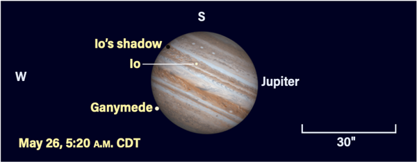 Jupiter and moons, May 26, 2023, 520 A.M. CDT