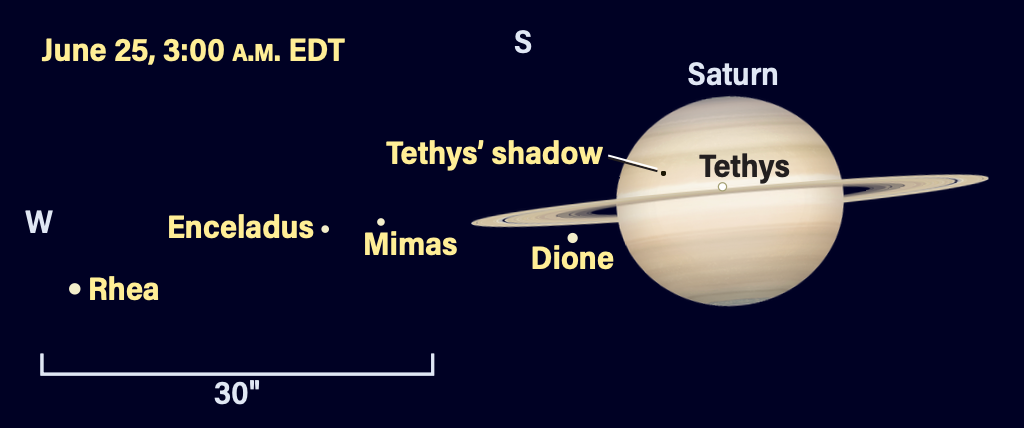 Saturn and moons, June 25, 2024, 3 AM EDT