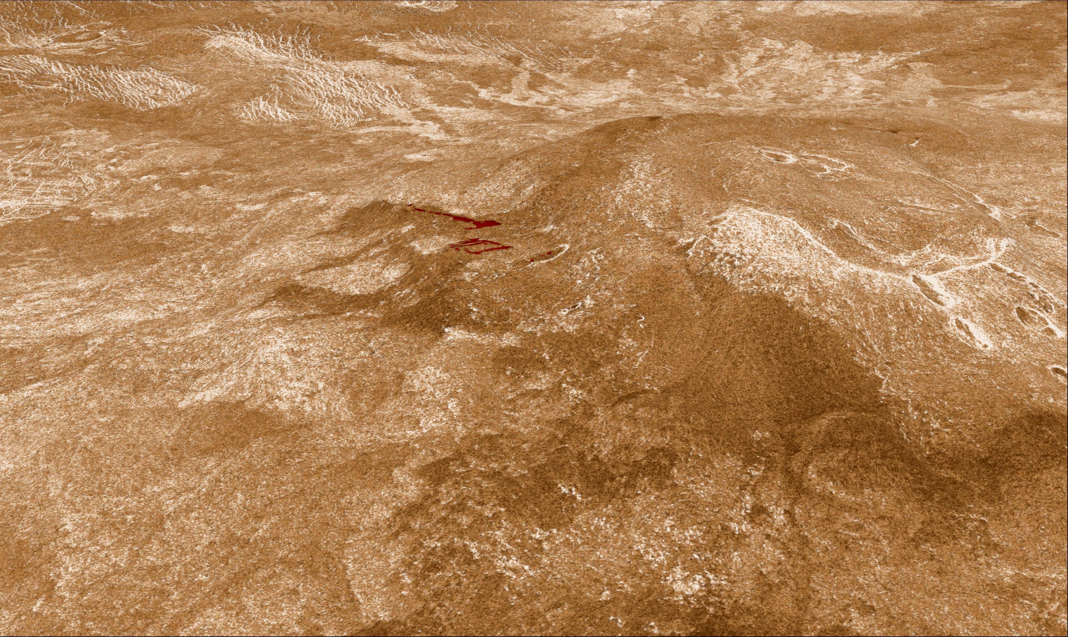 This image showcases the Sif Mons area with the active volcanic region highlighted in red.

Credit: IRSPS - Università d'Annunzio: